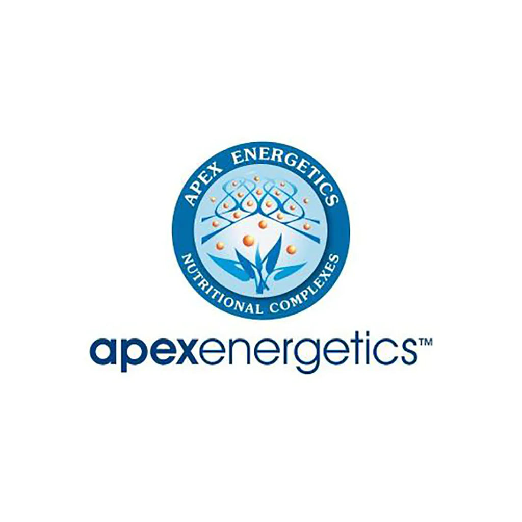 Apex Energetics Nutritional Complexes logo with abstract blue and orange design on white background