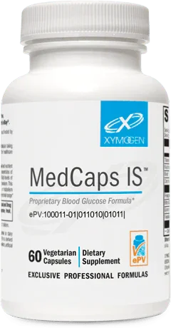 MedCaps IS 60 vegetarian capsules dietary supplement bottle for blood glucose support