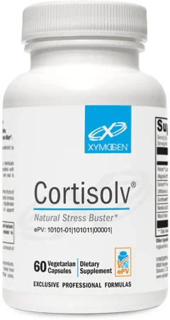 Xymogen Cortisolv 60 capsules, vegetarian dietary supplement bottle for stress support