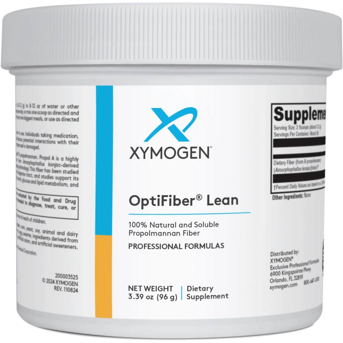 OptiFiber Lean dietary supplement container, 30 servings, natural propolmannan fiber.
