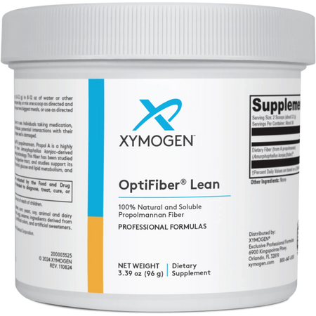 OptiFiber Lean dietary supplement container, 30 servings, natural propolmannan fiber.