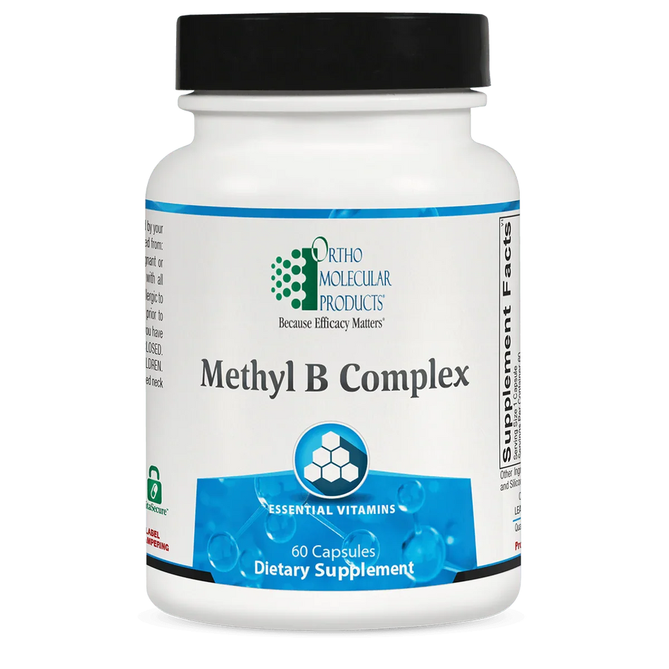 Methyl B Complex supplement bottle with 60 capsules, dietary vitamins label visible
