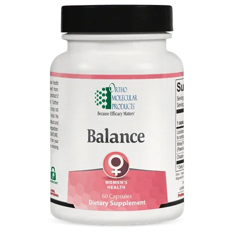 Balance women's health dietary supplement bottle with 60 capsules, Ortho Molecular Products