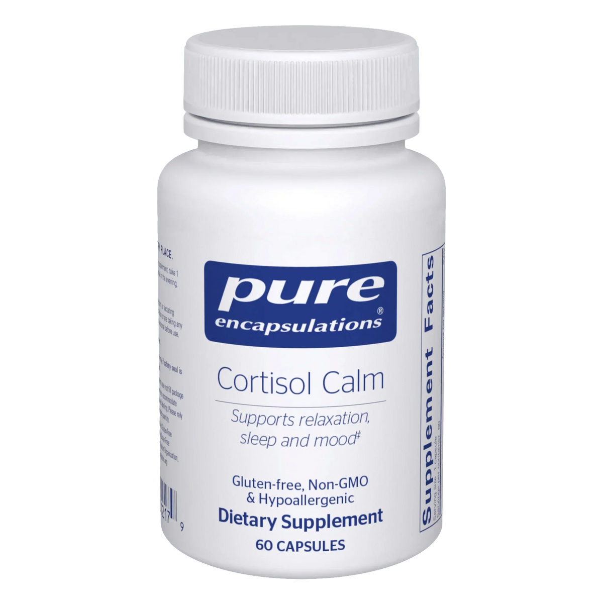 Pure Encapsulations Cortisol Calm supplement bottle, 60 capsules, for relaxation and sleep support
