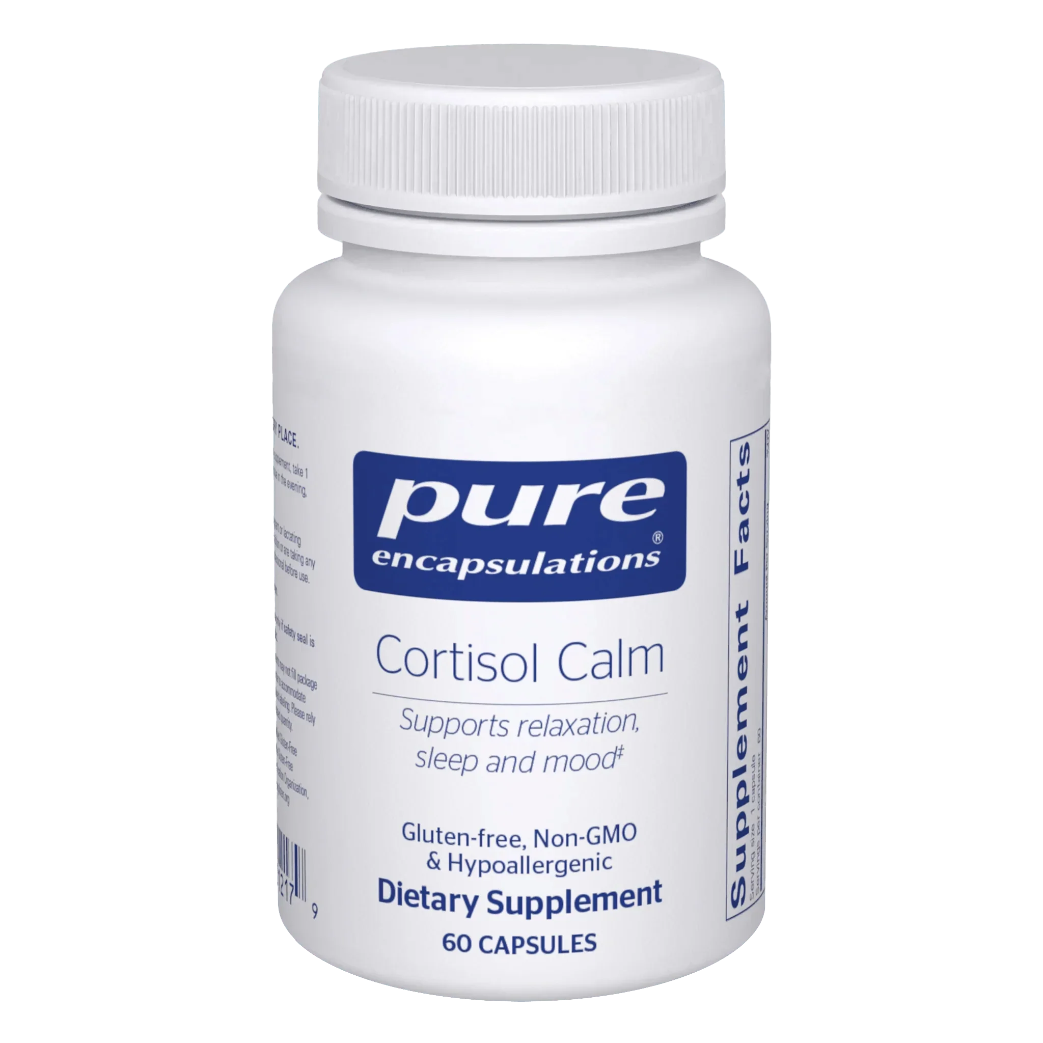 Pure Encapsulations Cortisol Calm supplement bottle, 60 capsules, for relaxation and sleep support