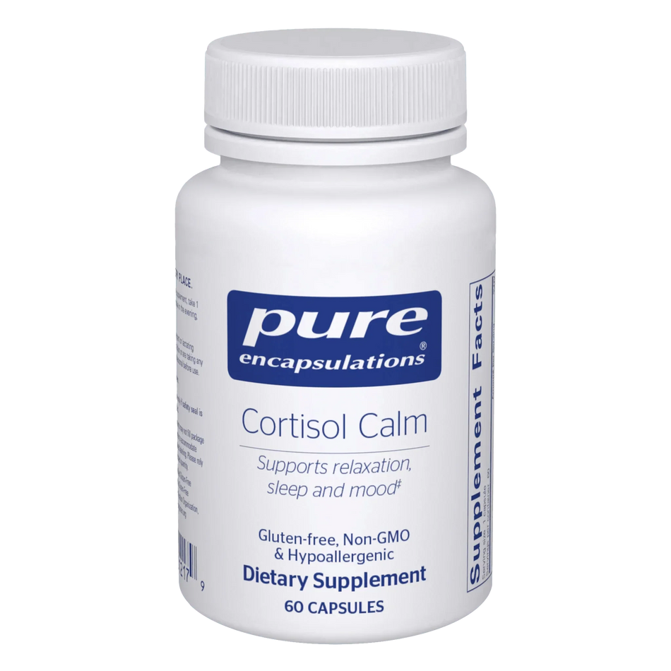 Pure Encapsulations Cortisol Calm supplement bottle, 60 capsules, for relaxation and sleep support