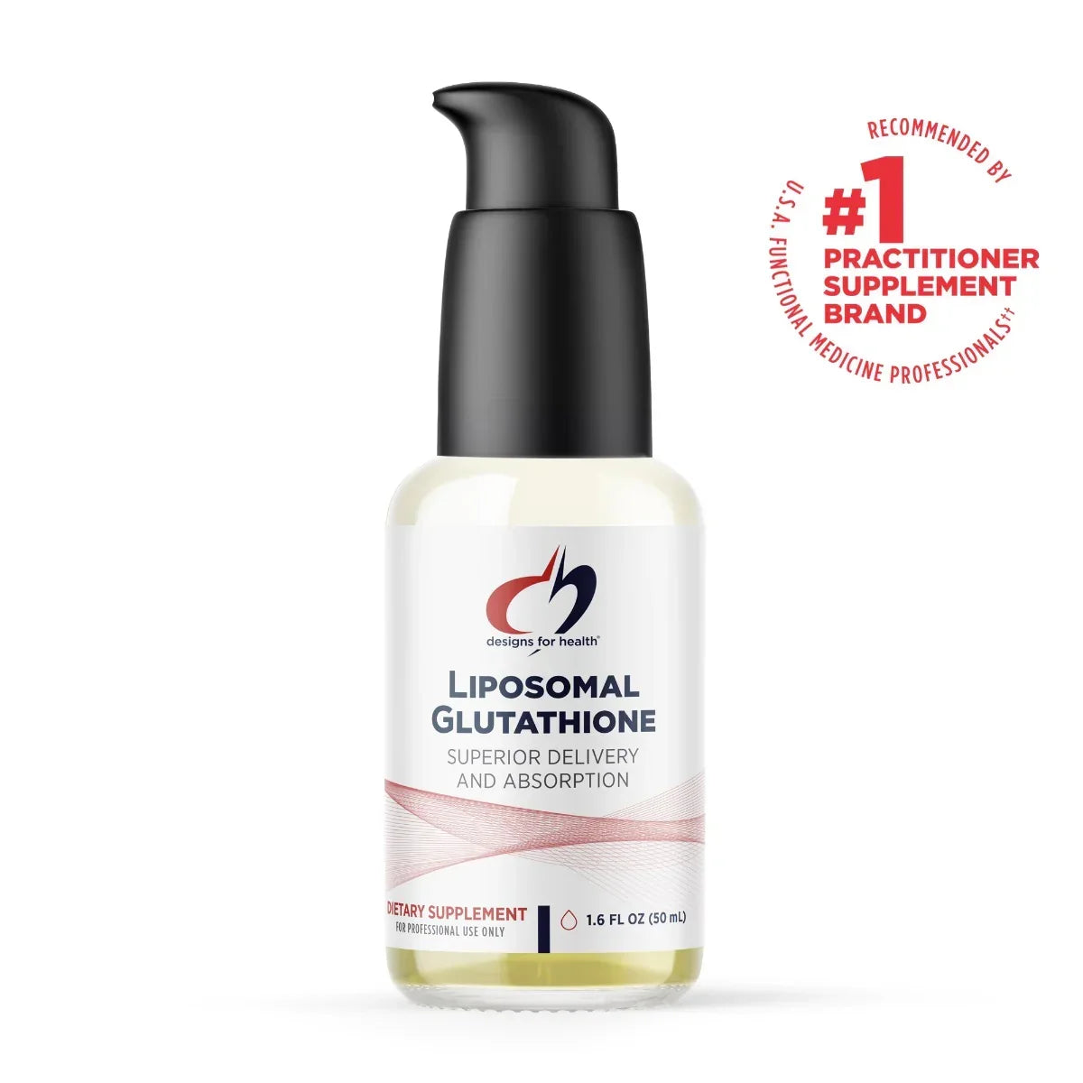 Designs for Health Liposomal Glutathione dietary supplement bottle with pump, 1.6 fl oz