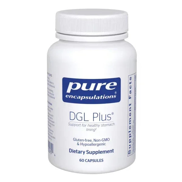 Pure Encapsulations DGL Plus dietary supplement bottle, 60 capsules, for digestive health