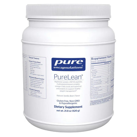 PureLean vanilla bean dietary supplement powder container, gluten-free, non-GMO, hypoallergenic