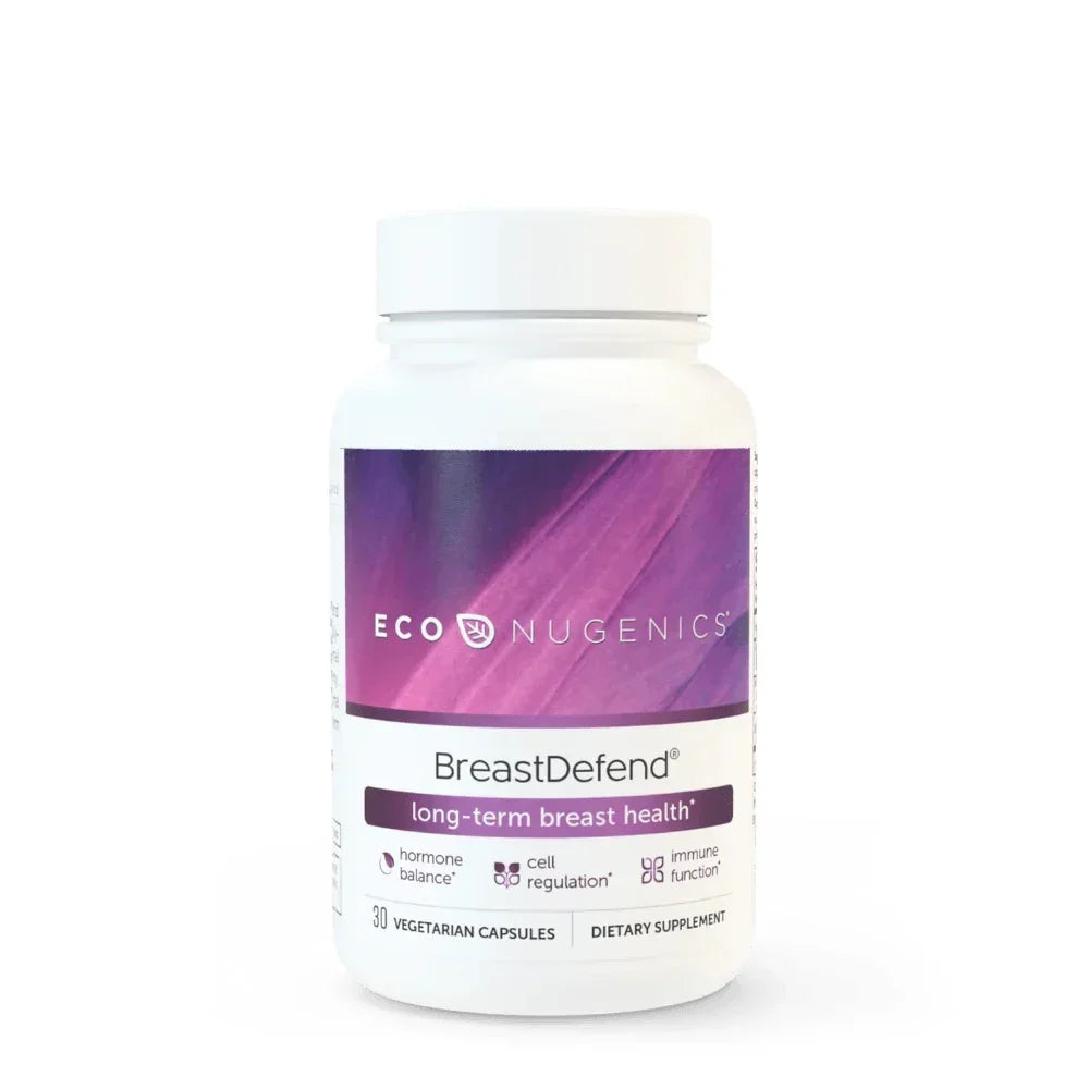 EcoNugenics BreastDefend dietary supplement bottle for breast health support, 30 capsules