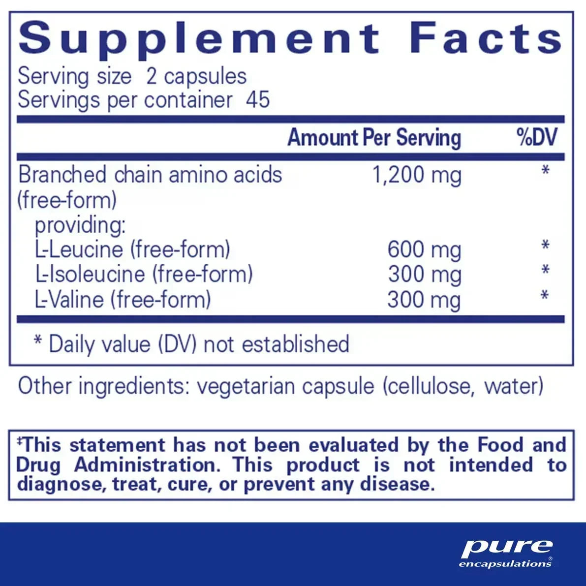 Supplement facts label for amino acids capsules with dosage and ingredients details