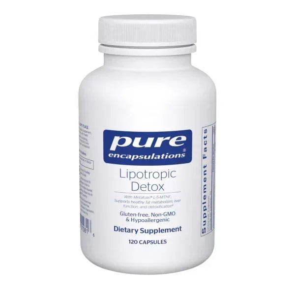 Pure Encapsulations Lipotropic Detox dietary supplement bottle, 120 capsules, gluten-free, non-GMO