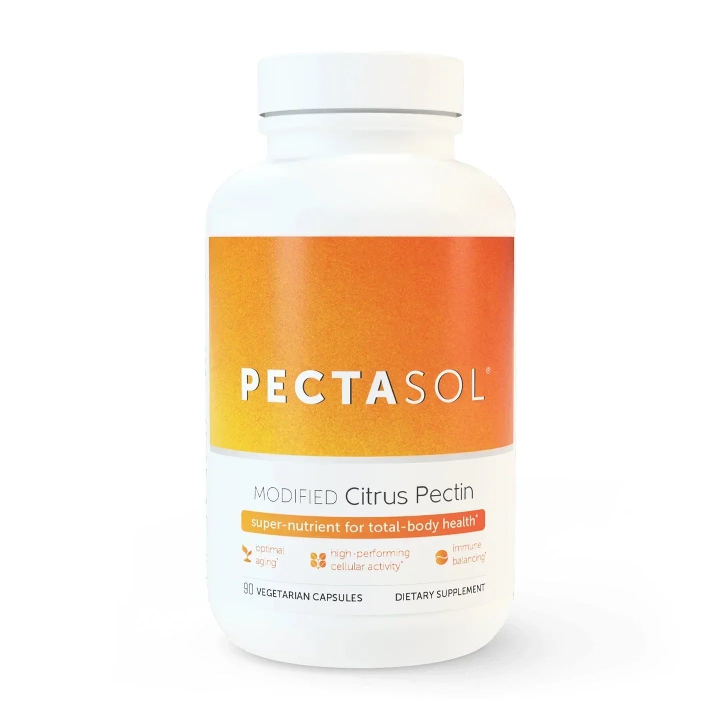 PectaSol Modified Citrus Pectin dietary supplement bottle, 90 vegetarian capsules