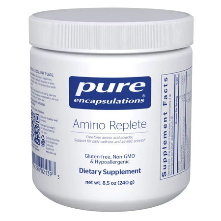Pure Encapsulations Amino Replete dietary supplement powder container, gluten-free, hypoallergenic, 240g