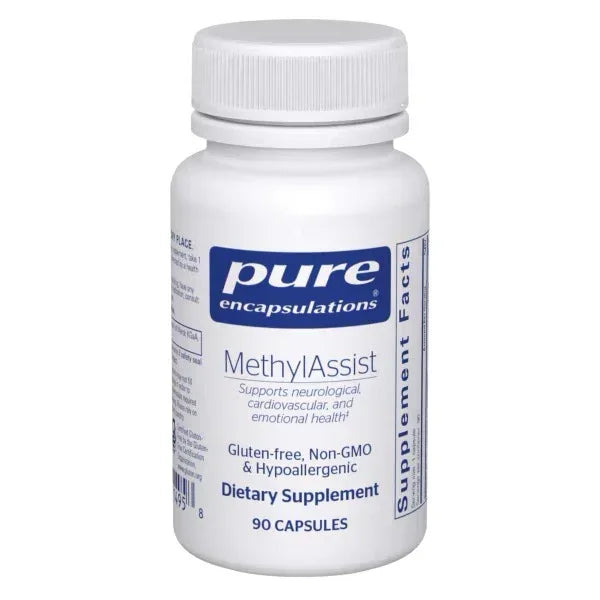 Pure Encapsulations MethylAssist dietary supplement bottle, 90 gluten-free capsules