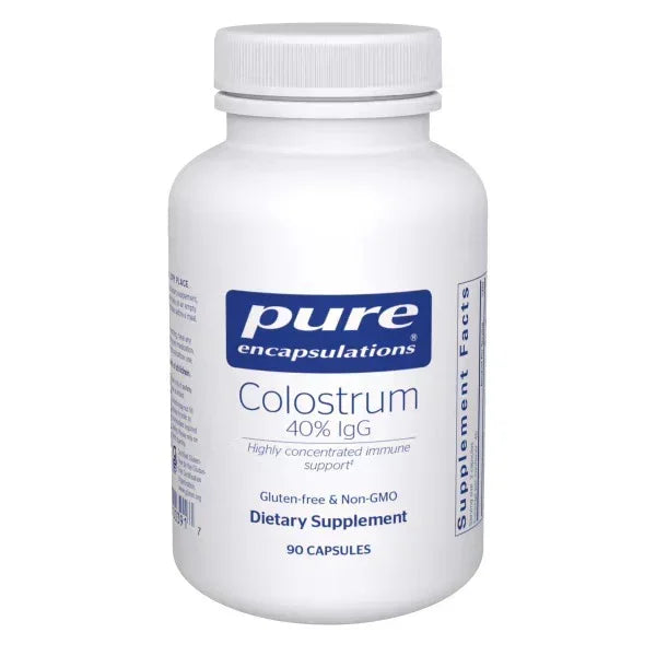 Pure Encapsulations Colostrum 40% IgG dietary supplement bottle, 90 capsules