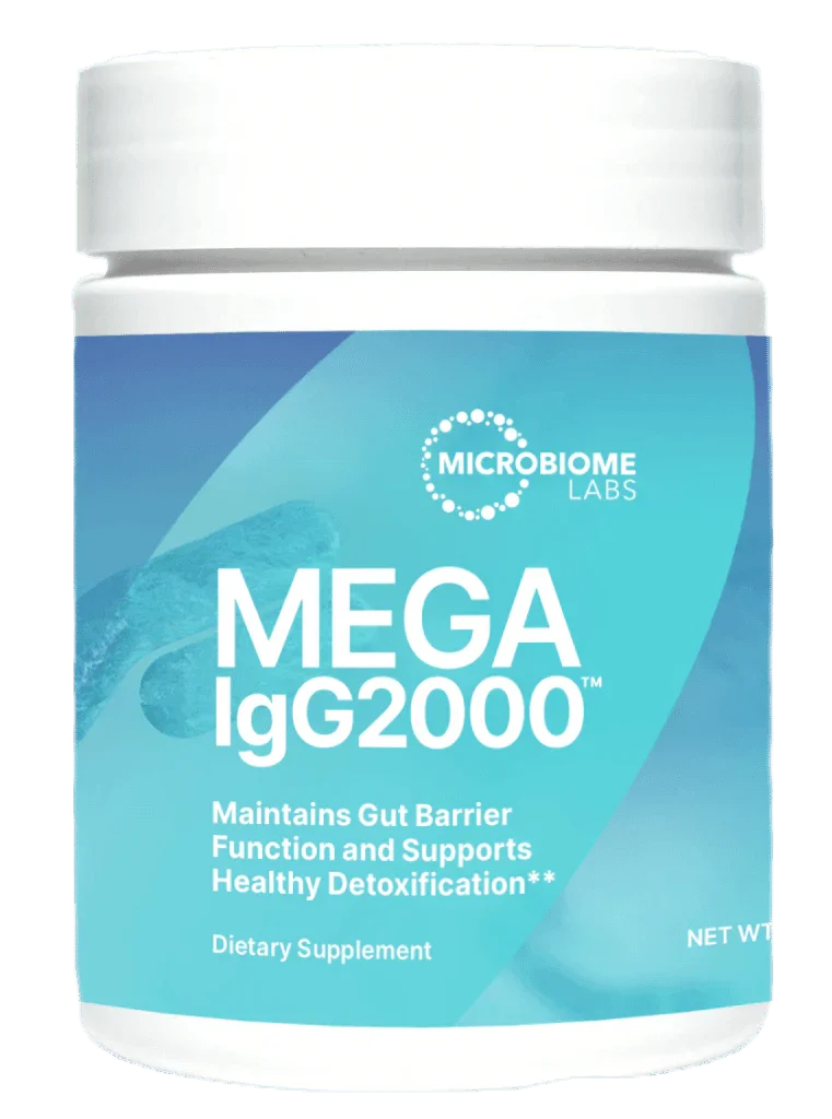 MegaIgG2000 powder dietary supplement for gut health and detox support by Microbiome Labs