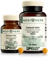Two MediHerb Turmeric Forte supplement bottles with tablets in front, herbal supplement