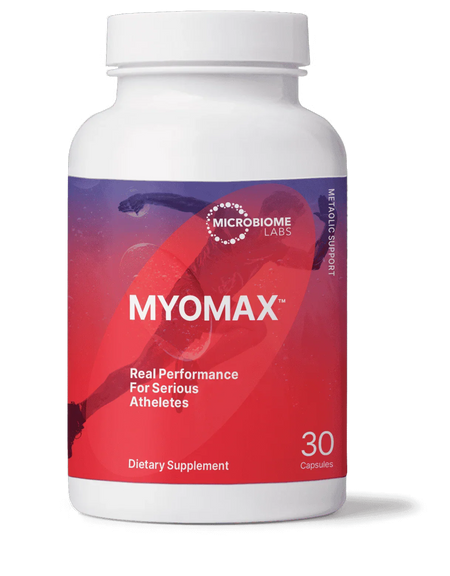 MyoMax dietary supplement bottle for athletes, 30 capsules, metabolic support