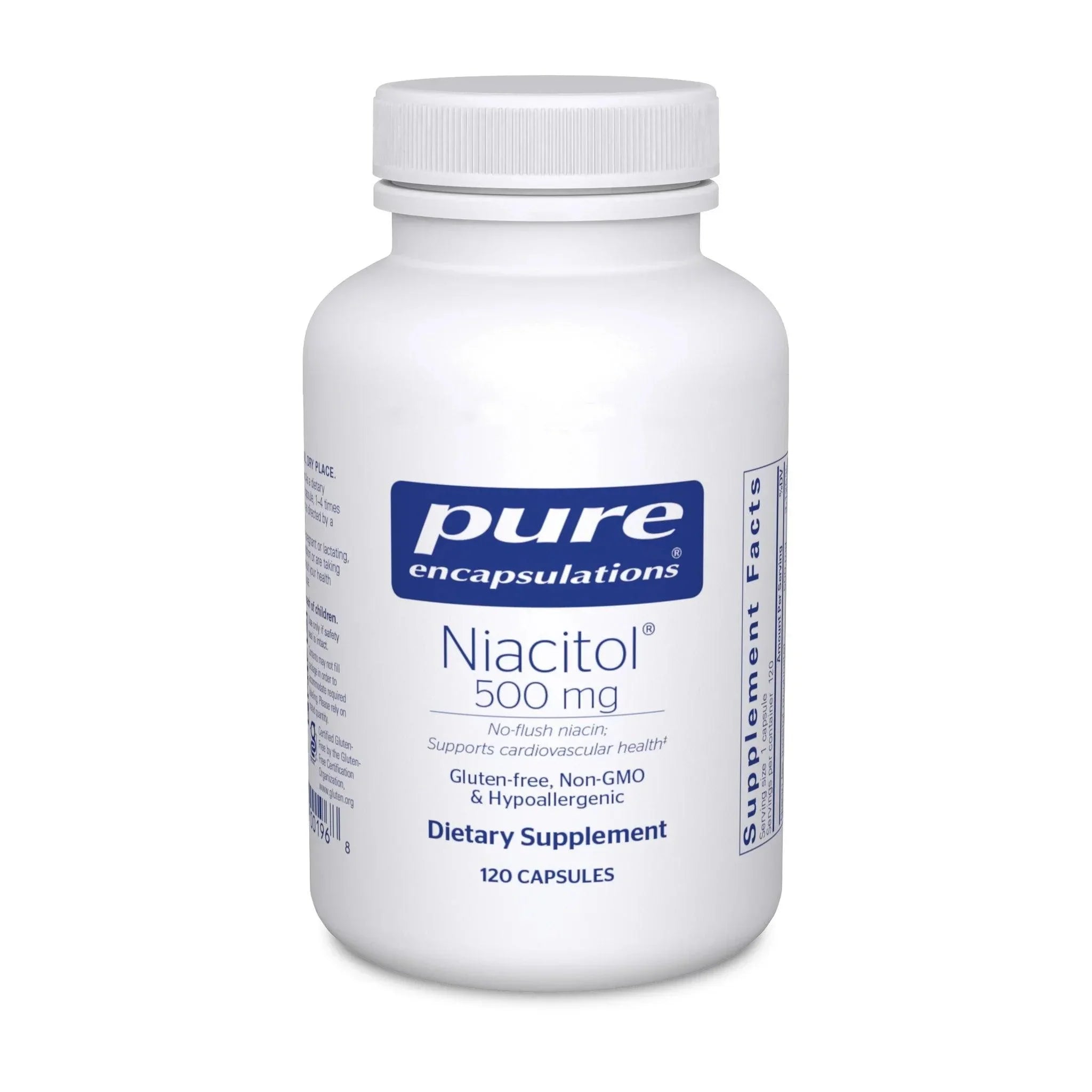 Pure Encapsulations Niacitol 500 mg dietary supplement bottle, 120 capsules