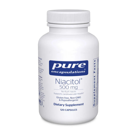 Pure Encapsulations Niacitol 500 mg dietary supplement bottle, 120 capsules