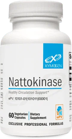Nattokinase dietary supplement bottle, 60 vegetarian capsules for circulation support