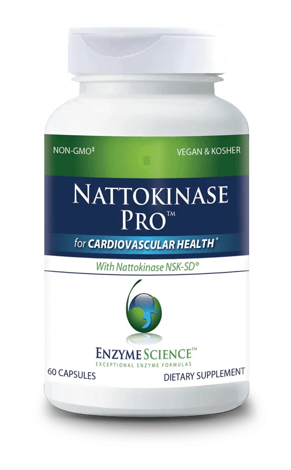 Nattokinase Pro dietary supplement bottle for cardiovascular health, 60 capsules, non-GMO, vegan