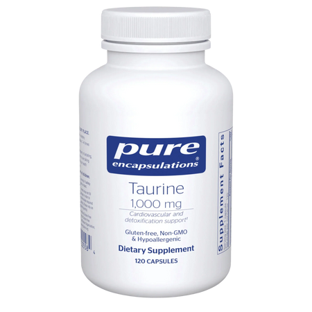 Pure Encapsulations Taurine 1000 mg dietary supplement bottle, 120 capsules, white label