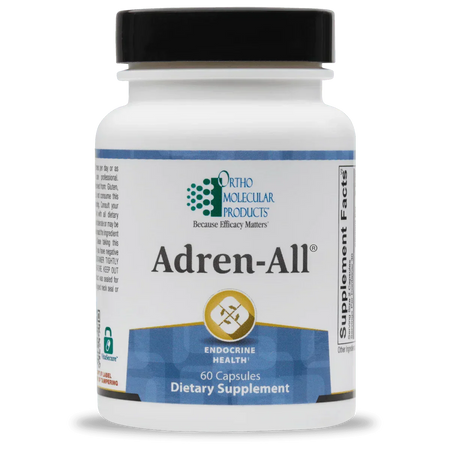 Adren-All dietary supplement bottle with 60 capsules for endocrine health
