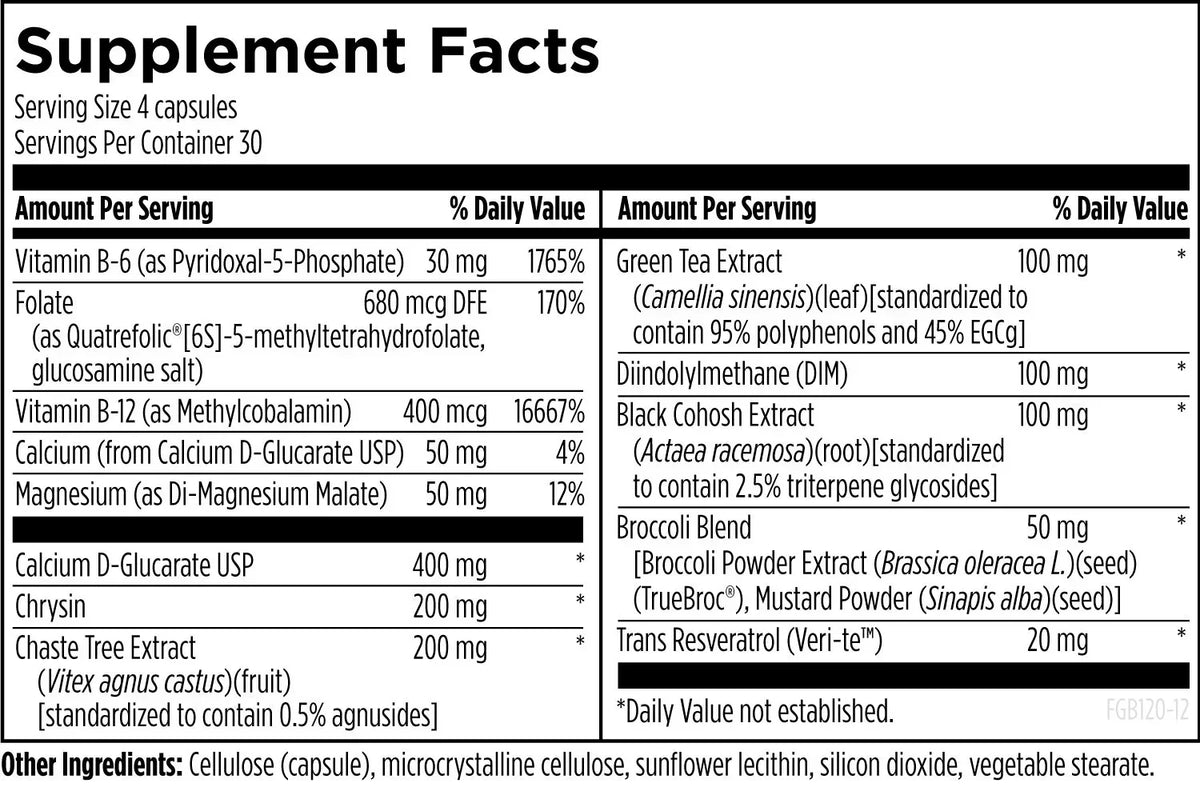 Supplement facts label listing vitamins, minerals, herbal extracts, and blend ingredients.