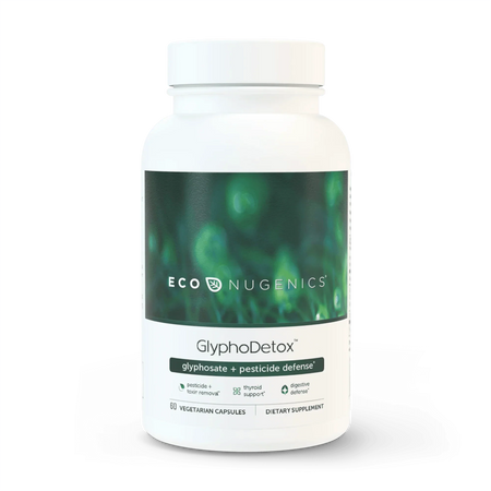 EcoNugenics GlyphoDetox dietary supplement bottle with green label, 60 capsules