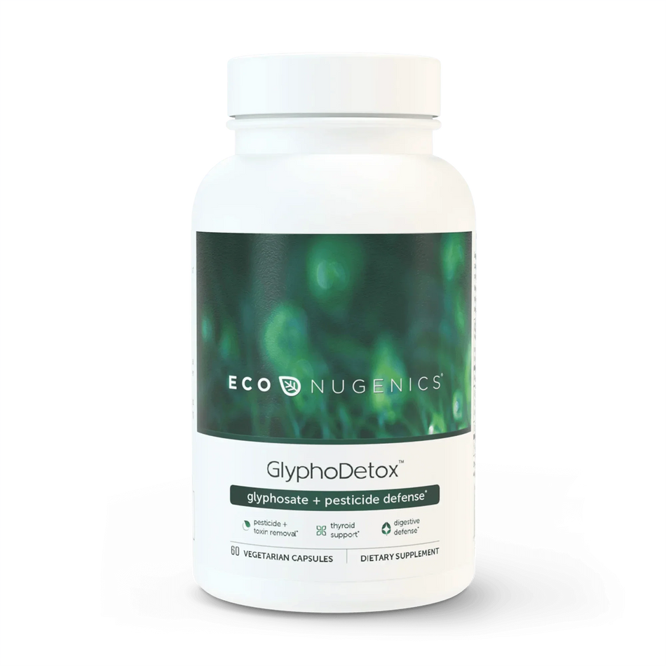 EcoNugenics GlyphoDetox dietary supplement bottle with green label, 60 capsules