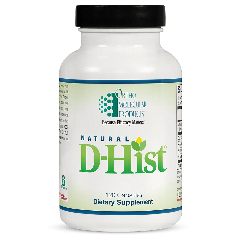 Natural D-Hist 120 capsules dietary supplement bottle for immune and respiratory support