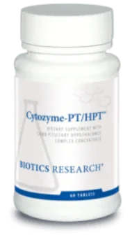 Cytozyme-PT/HPT dietary supplement bottle with white label and blue accents, 60 tablets