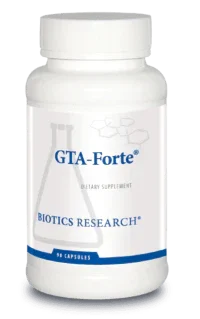 GTA-Forte dietary supplement bottle, 90 capsules, by Biotics Research.