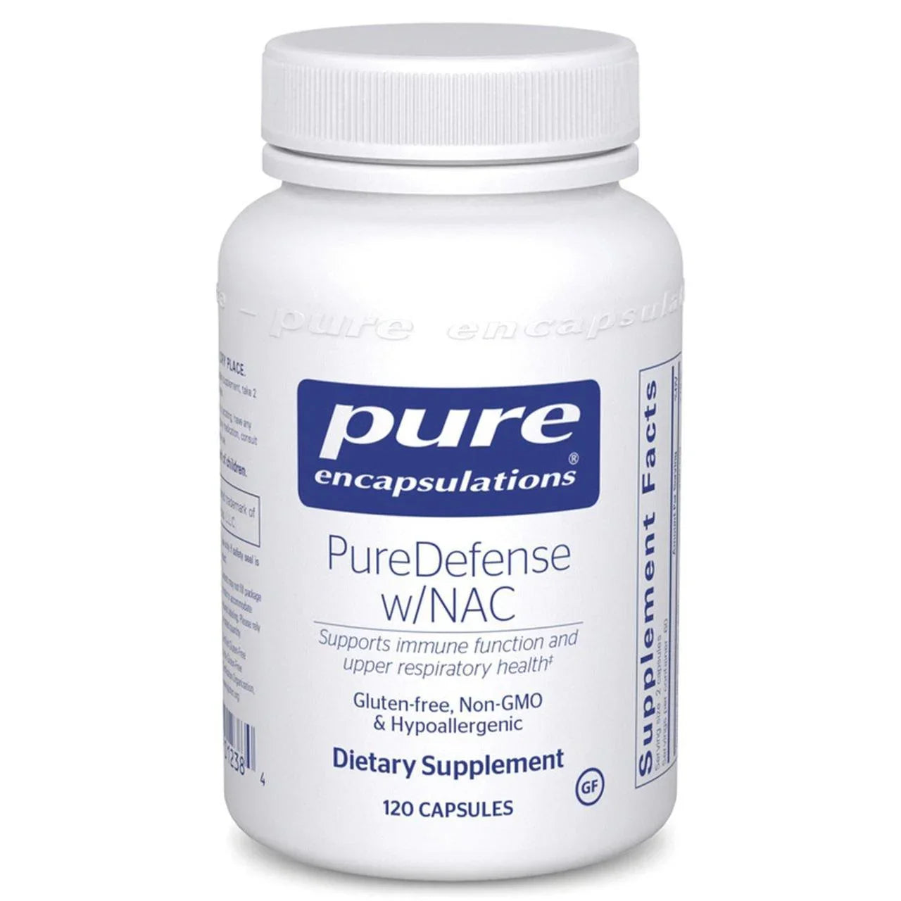 Pure Encapsulations PureDefense w/NAC dietary supplement bottle with 120 capsules, gluten-free and hypoallergenic