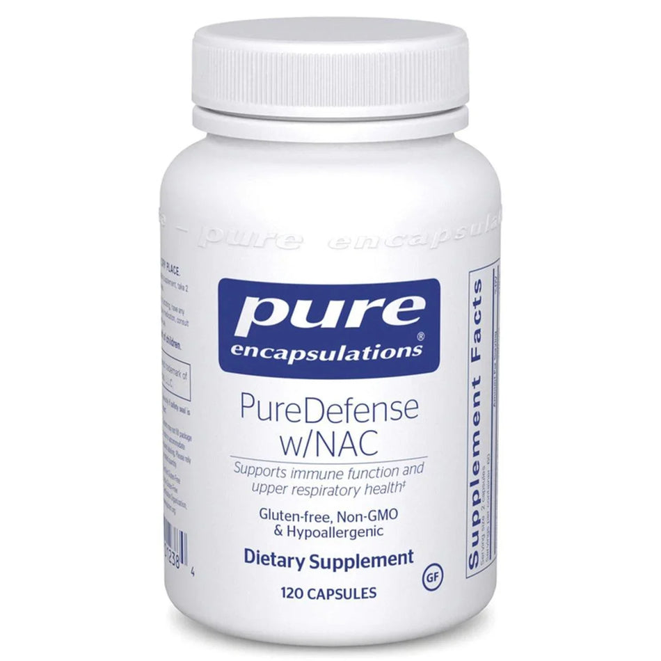 Pure Encapsulations PureDefense w/NAC dietary supplement bottle with 120 capsules, gluten-free and hypoallergenic