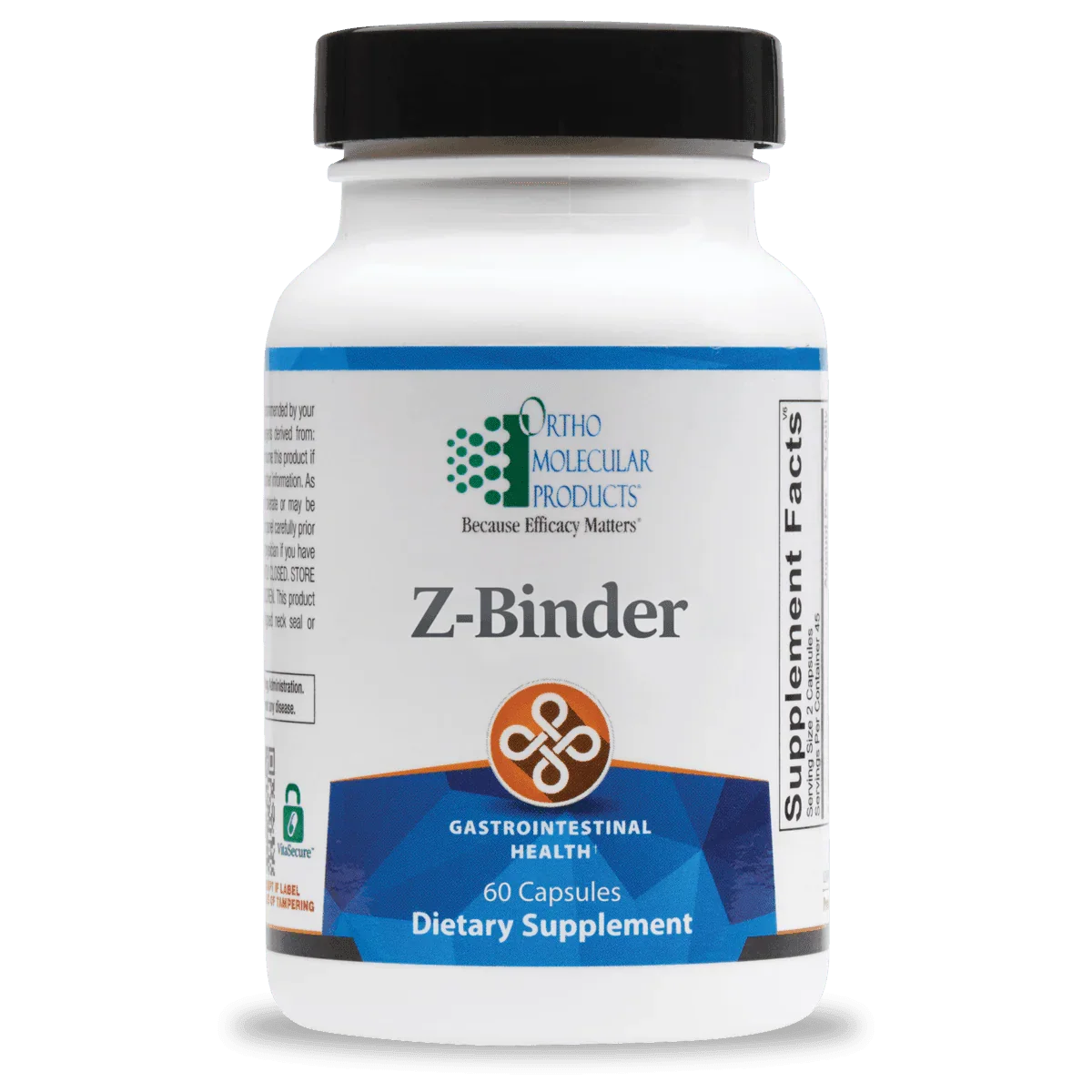 Z-Binder dietary supplement bottle for gastrointestinal health, 60 capsules, Ortho Molecular Products