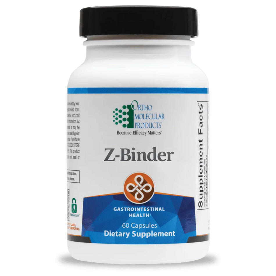 Z-Binder dietary supplement bottle for gastrointestinal health, 60 capsules, Ortho Molecular Products