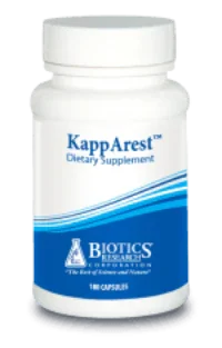 KappArest dietary supplement bottle with blue label, 180 capsules, Biotics Research
