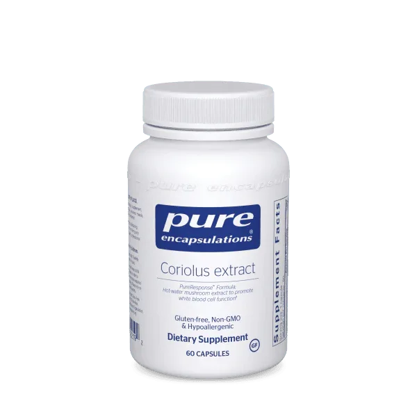 Pure Encapsulations Coriolus extract dietary supplement bottle, 60 capsules