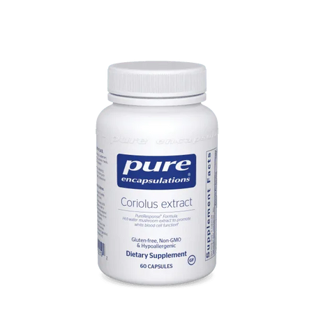 Pure Encapsulations Coriolus extract dietary supplement bottle, 60 capsules