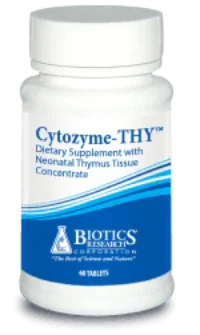 Cytozyme-THY dietary supplement bottle with blue and white label, 60 tablets
