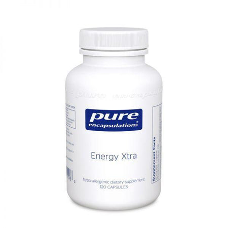 Pure Encapsulations Energy Xtra supplement bottle, 120 capsules, white label