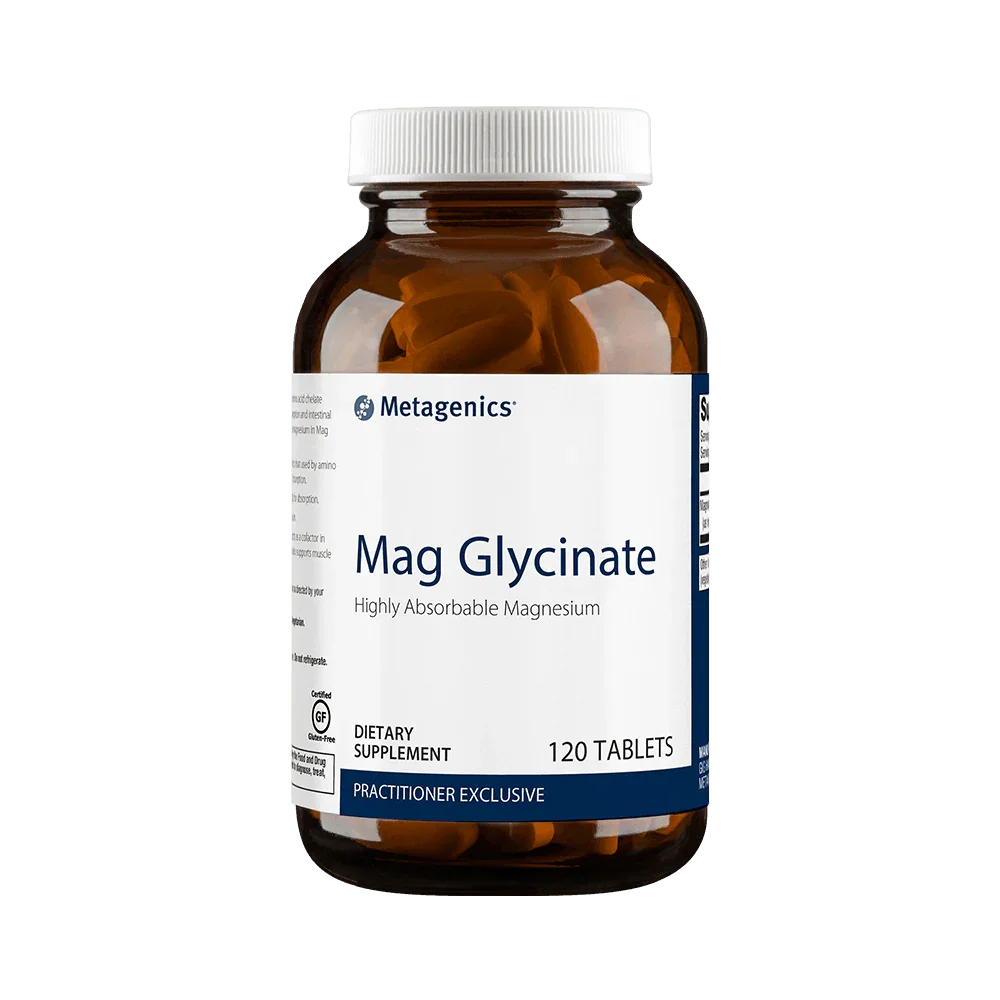 Mag Glycinate magnesium supplement bottle, 120 tablets, dietary supplement