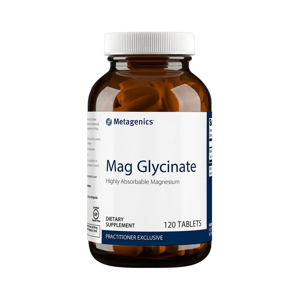 Mag Glycinate magnesium supplement bottle, 120 tablets, dietary supplement
