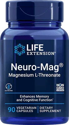 Neuro-Mag Magnesium L-Threonate supplement bottle, 90 vegetarian capsules, dietary supplement