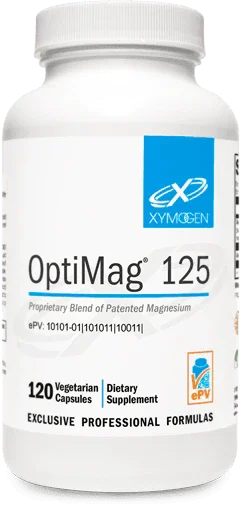 OptiMag 125 magnesium dietary supplement bottle with 120 vegetarian capsules