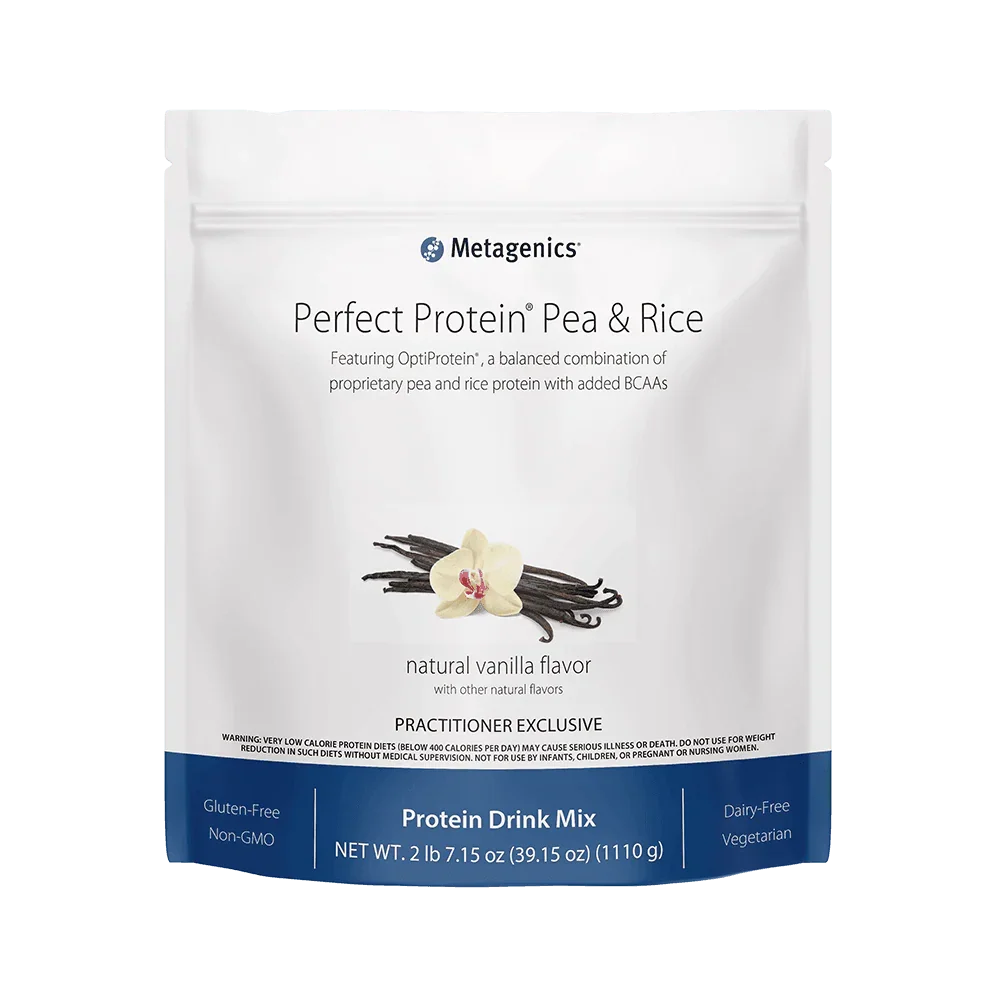Perfect Protein Pea & Rice vanilla protein powder bag, gluten-free, dairy-free, non-GMO