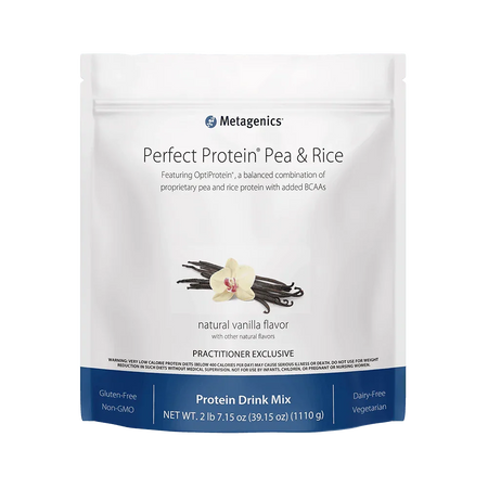 Perfect Protein Pea & Rice vanilla protein powder bag, gluten-free, dairy-free, non-GMO